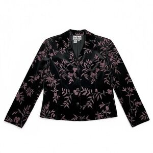 Vintage Sheri Martin‎ Black Velvet Suede Floral Glitter Blazer Jacket 10